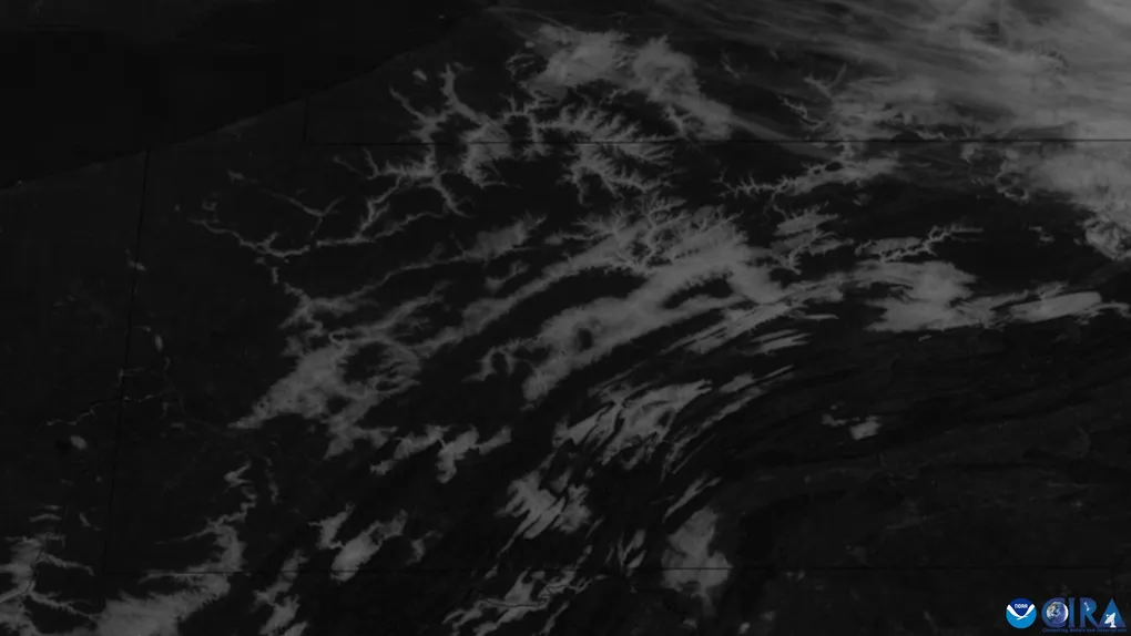 Valley fog over Pennsylvania, seen in satellite imagery